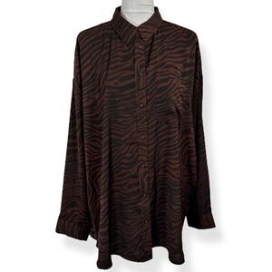 NEW Express Boyfriend Button Down Top Size XL Pleated Relaxed Zebra Indie Sleaze